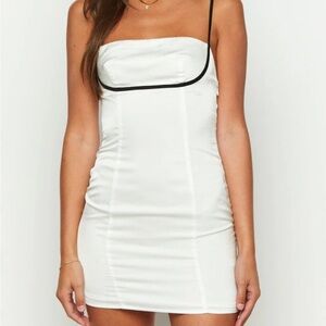 Beginning Boutique White Mini Dress with Black Trim